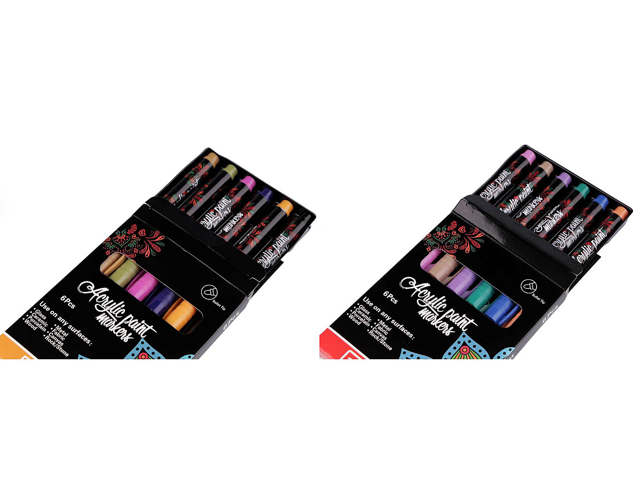 Acrylmarker/filzstift set 6 stk, 1 – 2 mm - Mix (1 Dosis)