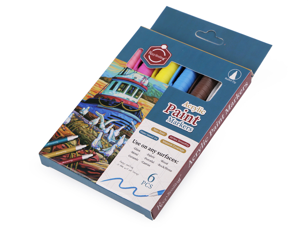 Acrylmarker/filzstift set 6 stk, 1 – 2 mm - Mix (1 Dosis)