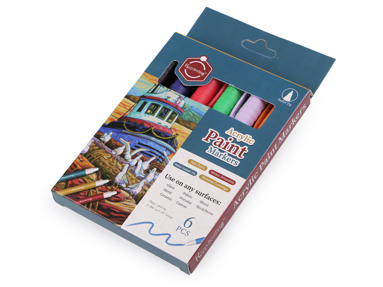 Acrylmarker/filzstift set 6 stk, 1 – 2 mm - Mix (1 Dosis)