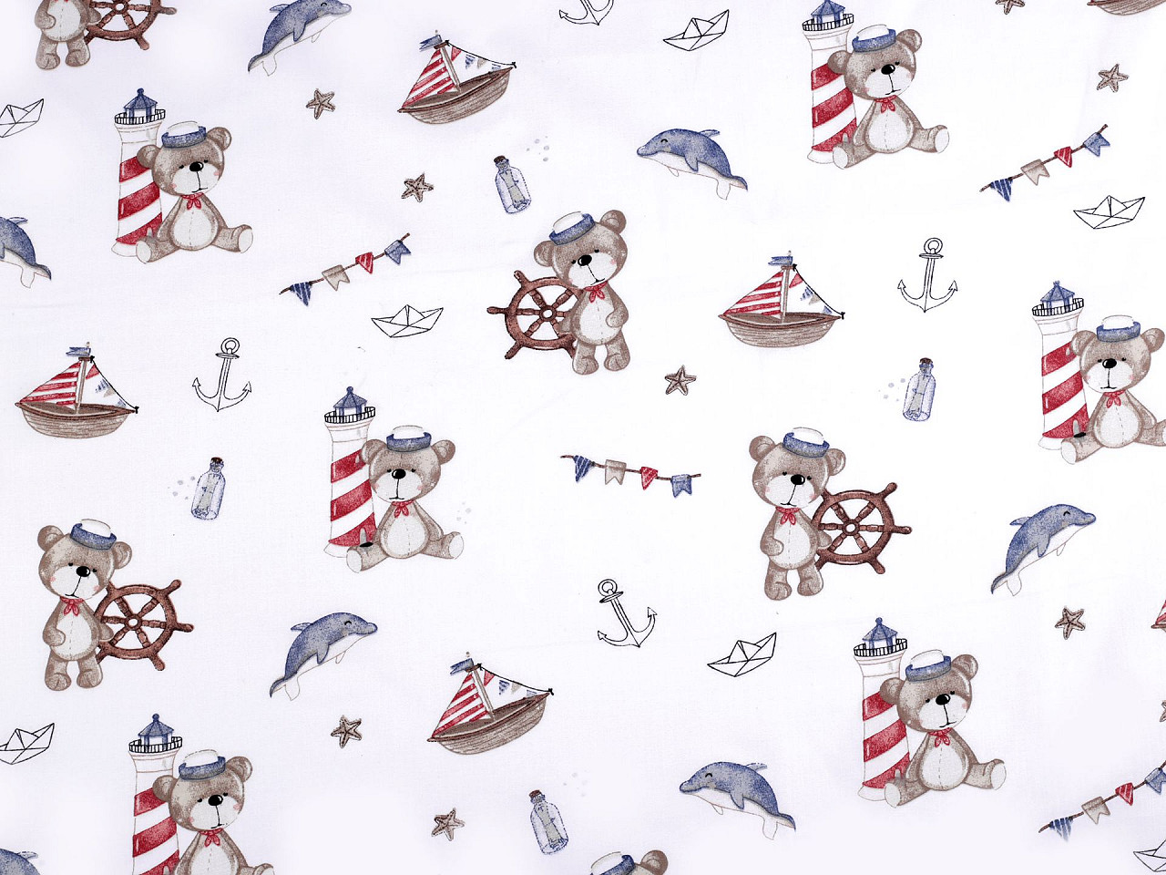 Baumwollstoff/leinen bär seemann - Weiß (1 Meter)