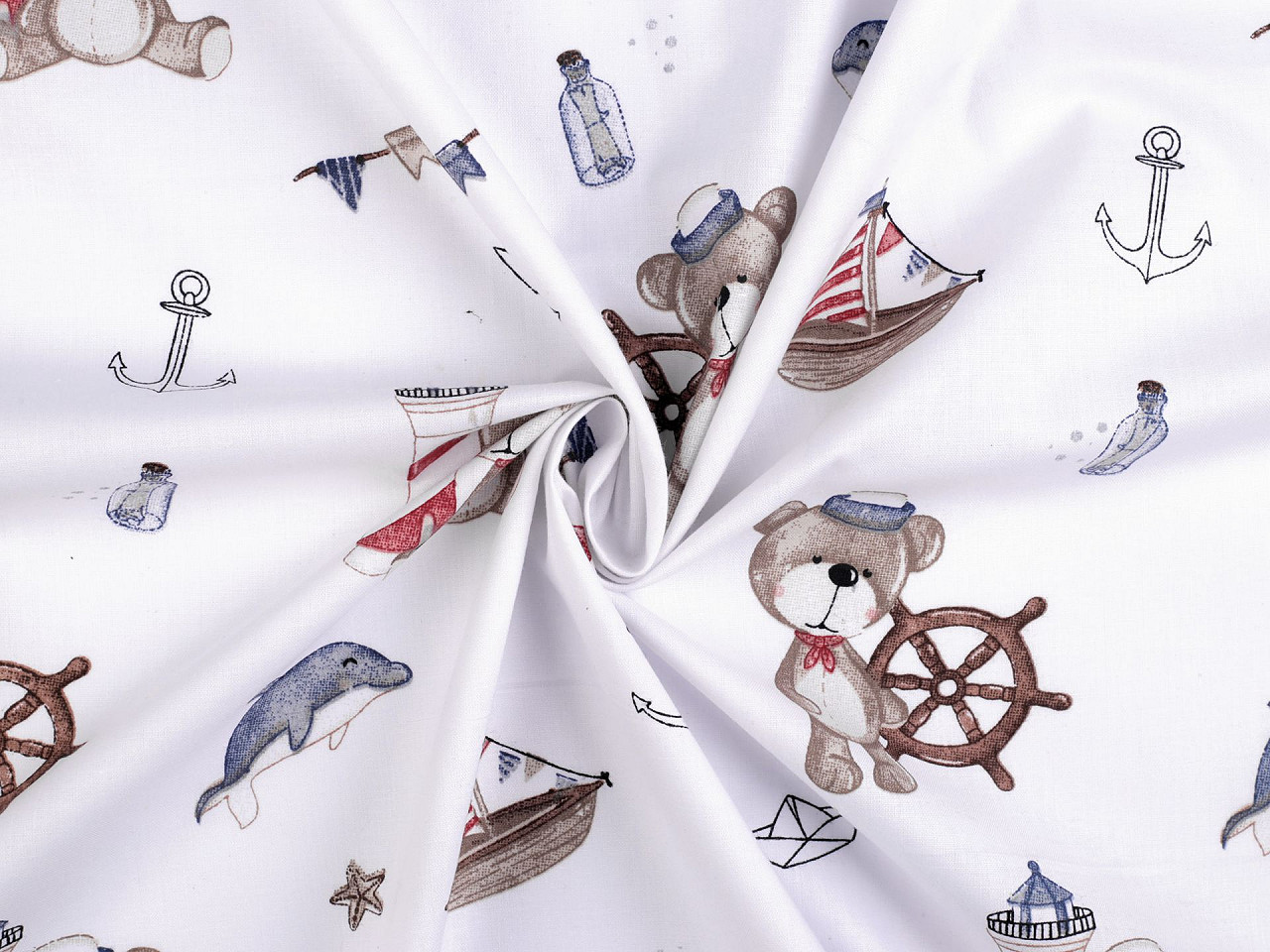 Baumwollstoff/leinen bär seemann - Weiß (1 Meter)