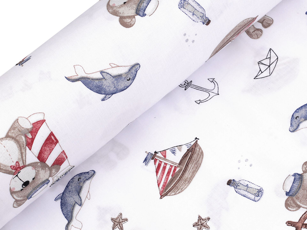 Baumwollstoff/leinen bär seemann - Weiß (1 Meter)