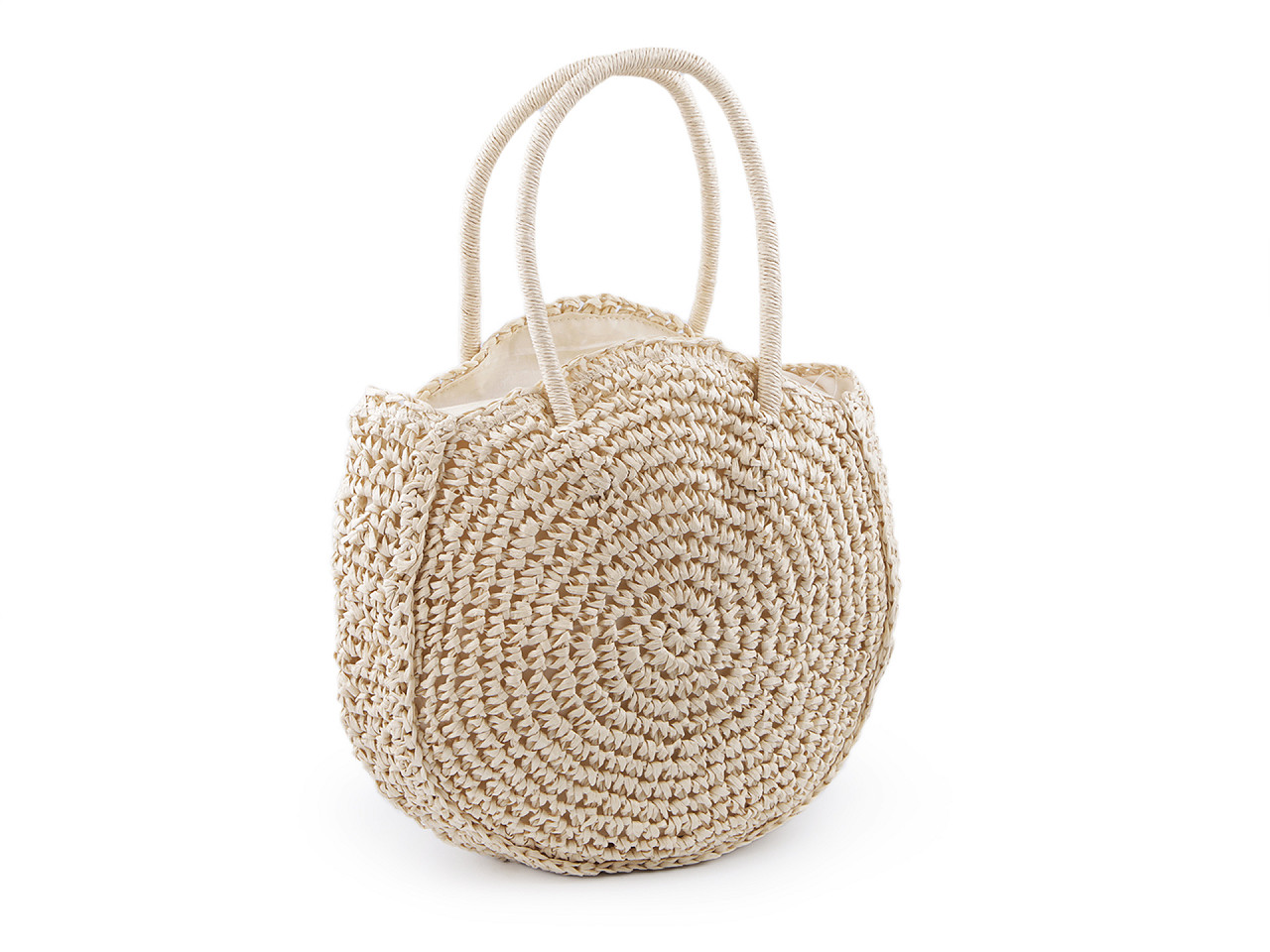 Handtasche aus gehäkeltem raffiabast mit reißverschluss 33 x 37 cm - Leinenfarbe natürlich (1 Stück)