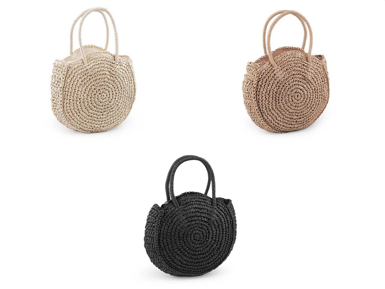 Handtasche aus gehäkeltem raffiabast mit reißverschluss 33 x 37 cm - Leinenfarbe natürlich (1 Stück)