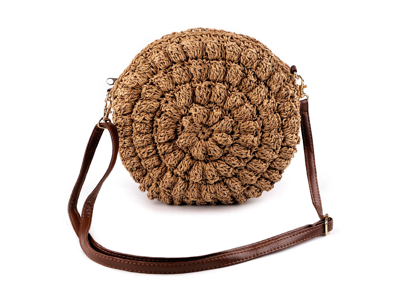 Gehäkelte tasche/umhängetasche mit reißverschluss aus raffia-bast, ø 25 cm - Eis-grün (1 Stück)