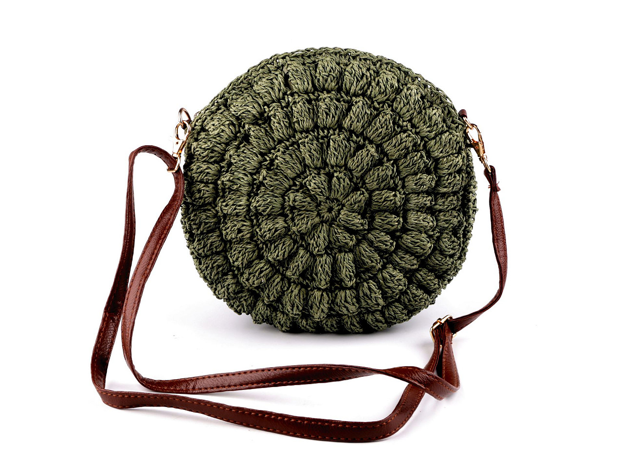 Gehäkelte tasche/umhängetasche mit reißverschluss aus raffia-bast, ø 25 cm - Eis-grün (1 Stück)