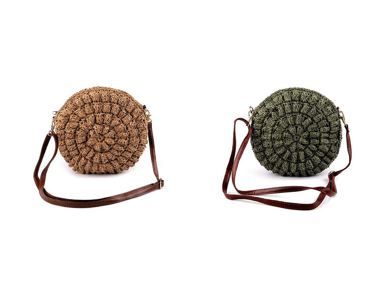 Gehäkelte tasche/umhängetasche mit reißverschluss aus raffia-bast, ø 25 cm - Eis-grün (1 Stück)