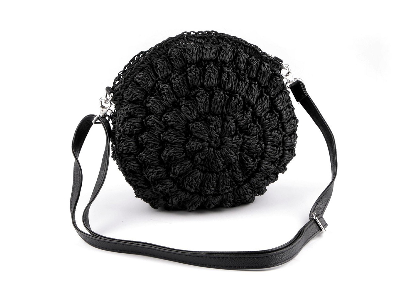 Gehäkelte tasche/umhängetasche mit reißverschluss aus raffia-bast, ø 25 cm - Eis-grün (1 Stück)