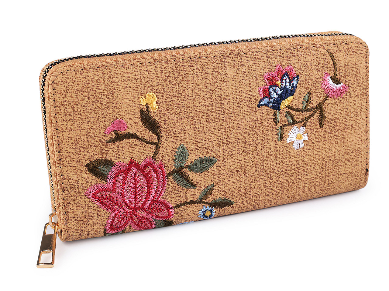 Geldbörse für damen mit gestickten blumen, 9,5 x 19 cm - Kamel beige (1 Stück)