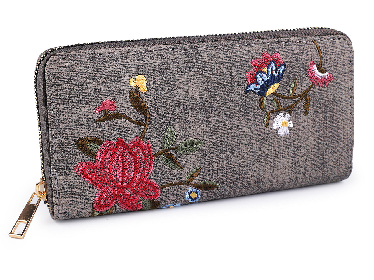 Geldbörse für damen mit gestickten blumen, 9,5 x 19 cm - Kamel beige (1 Stück)