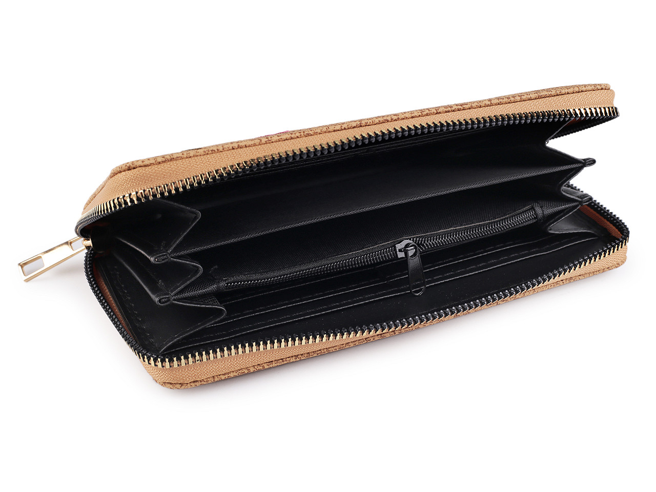 Geldbörse für damen mit gestickten blumen, 9,5 x 19 cm - Kamel beige (1 Stück)