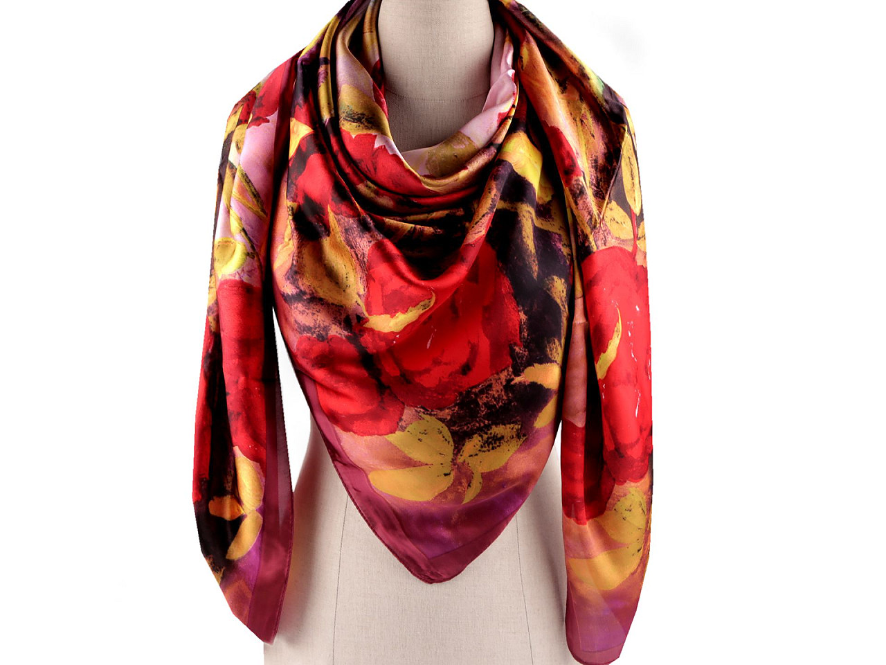 Großer satintuch mit blumen, 130 x 135 cm - Hellrot (1 Stück)