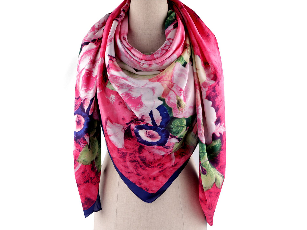 Großer satintuch mit blumen, 130 x 135 cm - Hellrot (1 Stück)