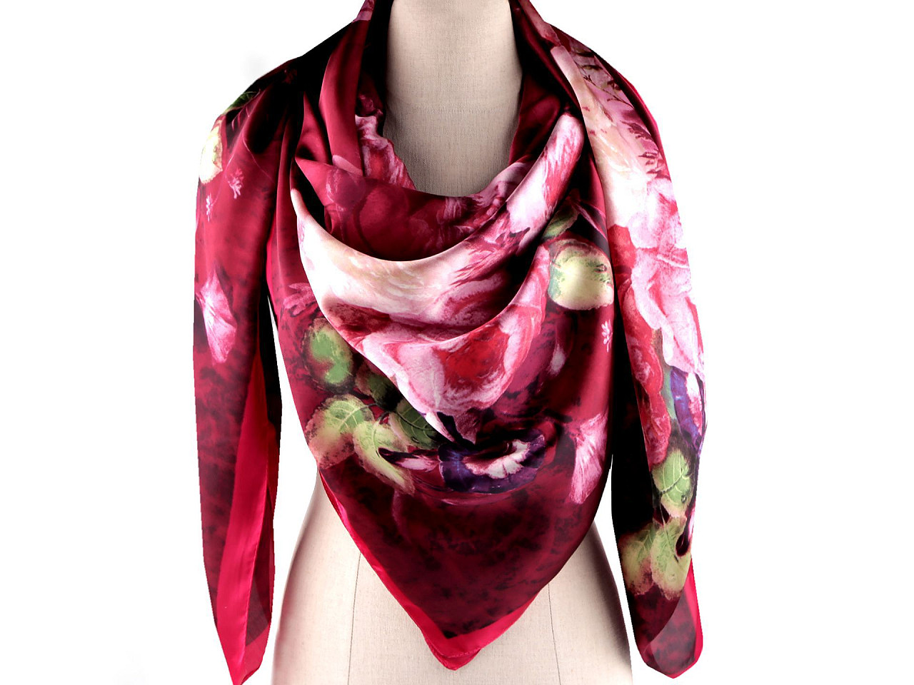 Großer satintuch mit blumen, 130 x 135 cm - Hellrot (1 Stück)