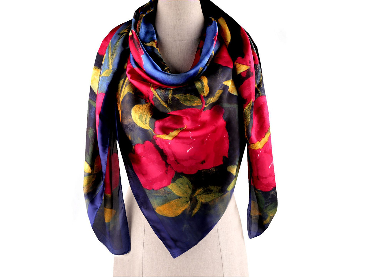 Großer satintuch mit blumen, 130 x 135 cm - Hellrot (1 Stück)