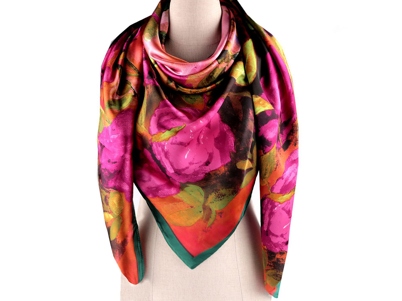 Großer satintuch mit blumen, 130 x 135 cm - Hellrot (1 Stück)