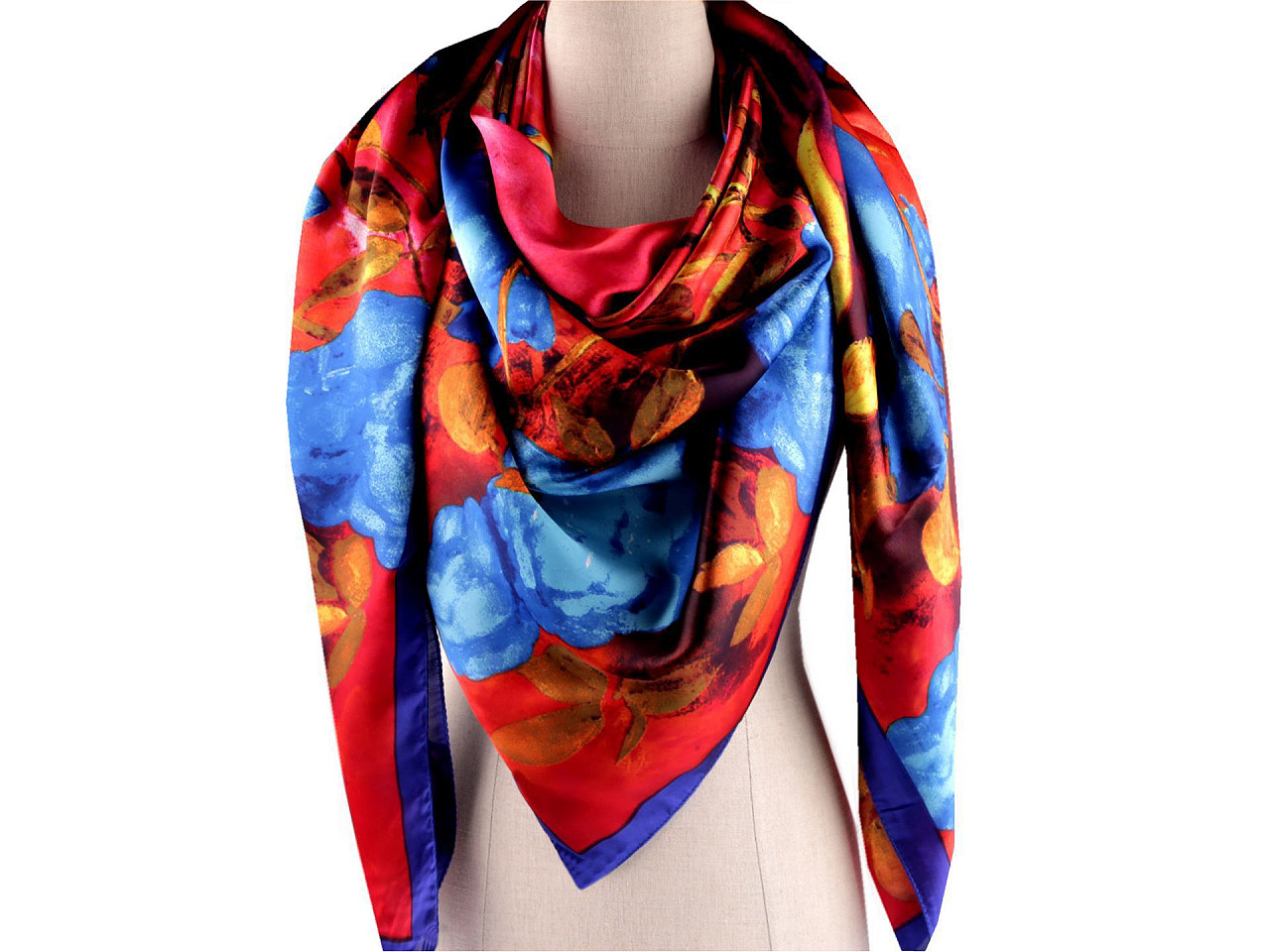 Großer satintuch mit blumen, 130 x 135 cm - Hellrot (1 Stück)