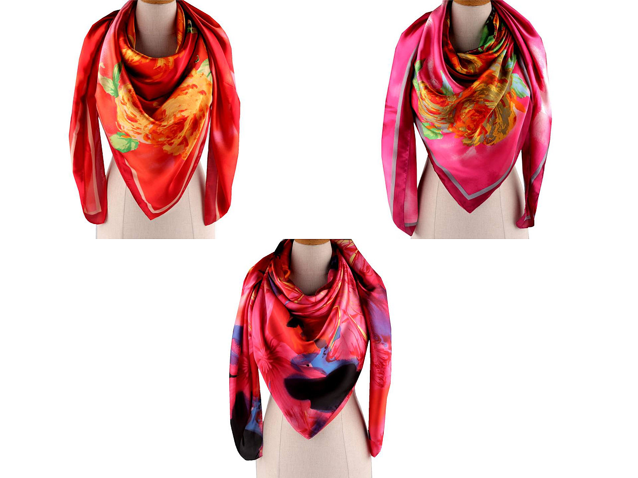 Großer satintuch mit blumen, 130 x 135 cm - Hellrot (1 Stück)