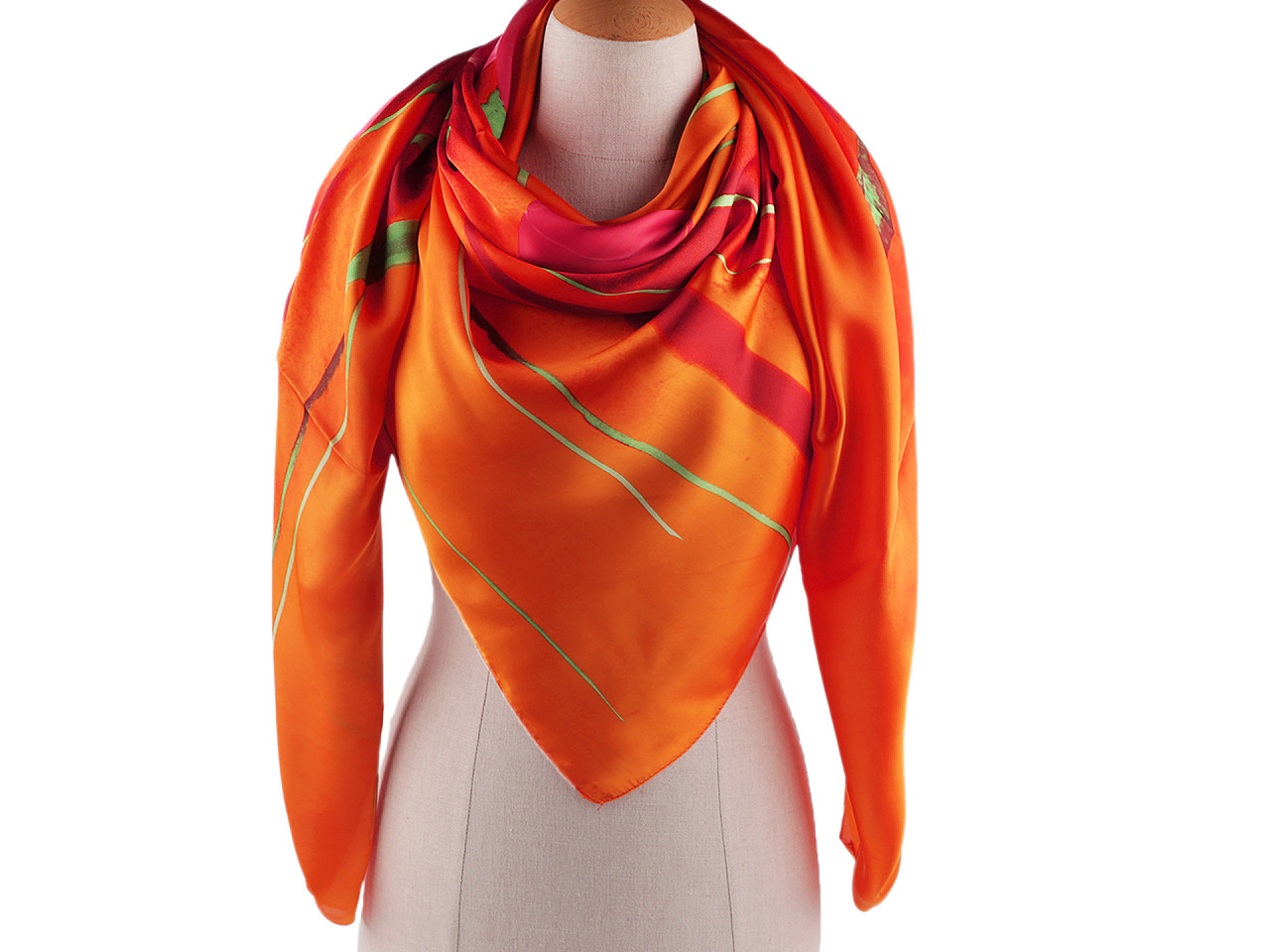 Großer satintuch mit blumen, 130 x 135 cm - Hellrot (1 Stück)