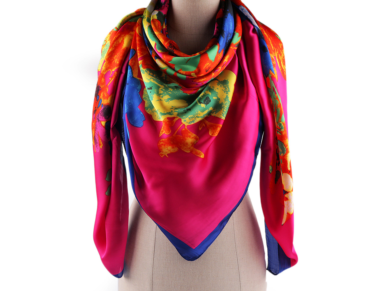 Großer satintuch mit blumen, 130 x 135 cm - Hellrot (1 Stück)