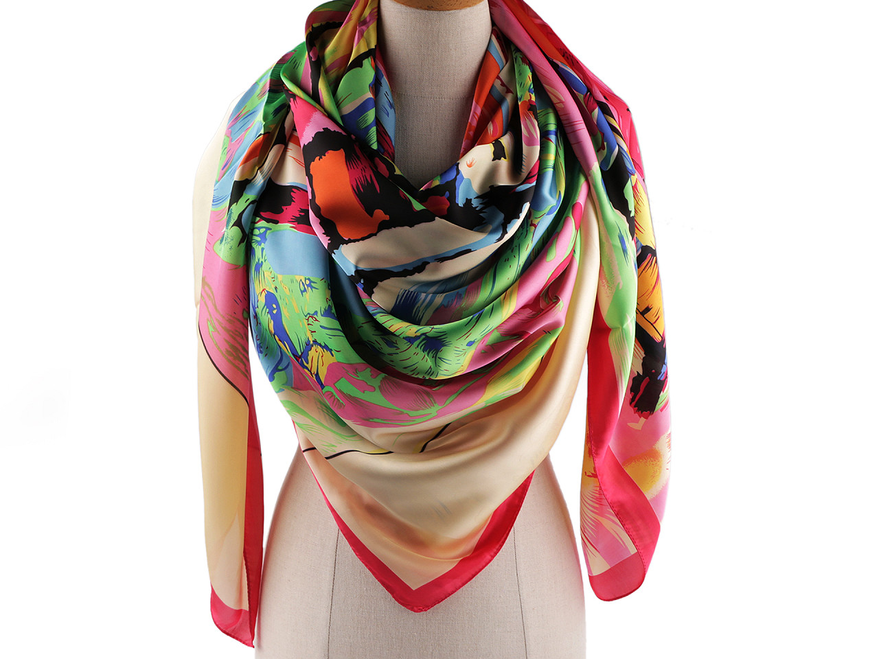 Großer satintuch mit blumen, 130 x 135 cm - Hellrot (1 Stück)