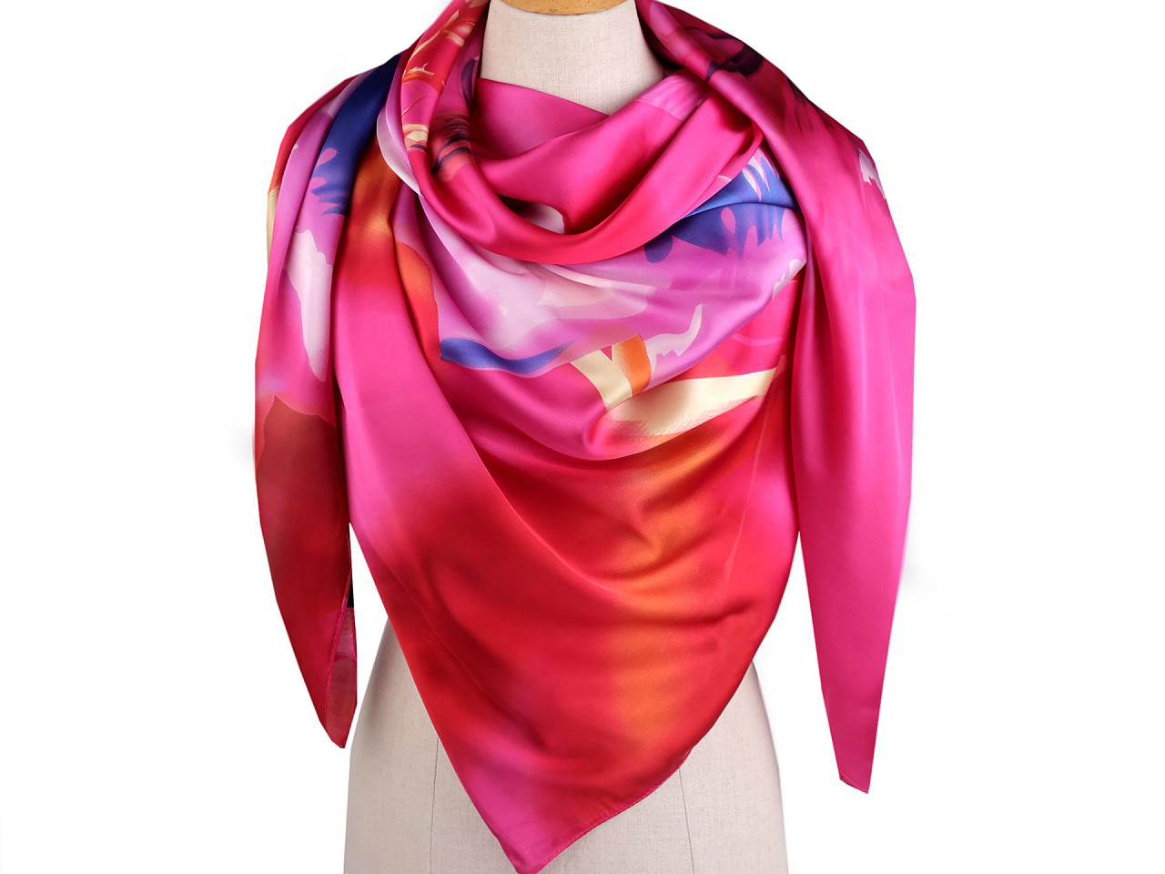 Großer satintuch mit blumen, 130 x 135 cm - Hellrot (1 Stück)