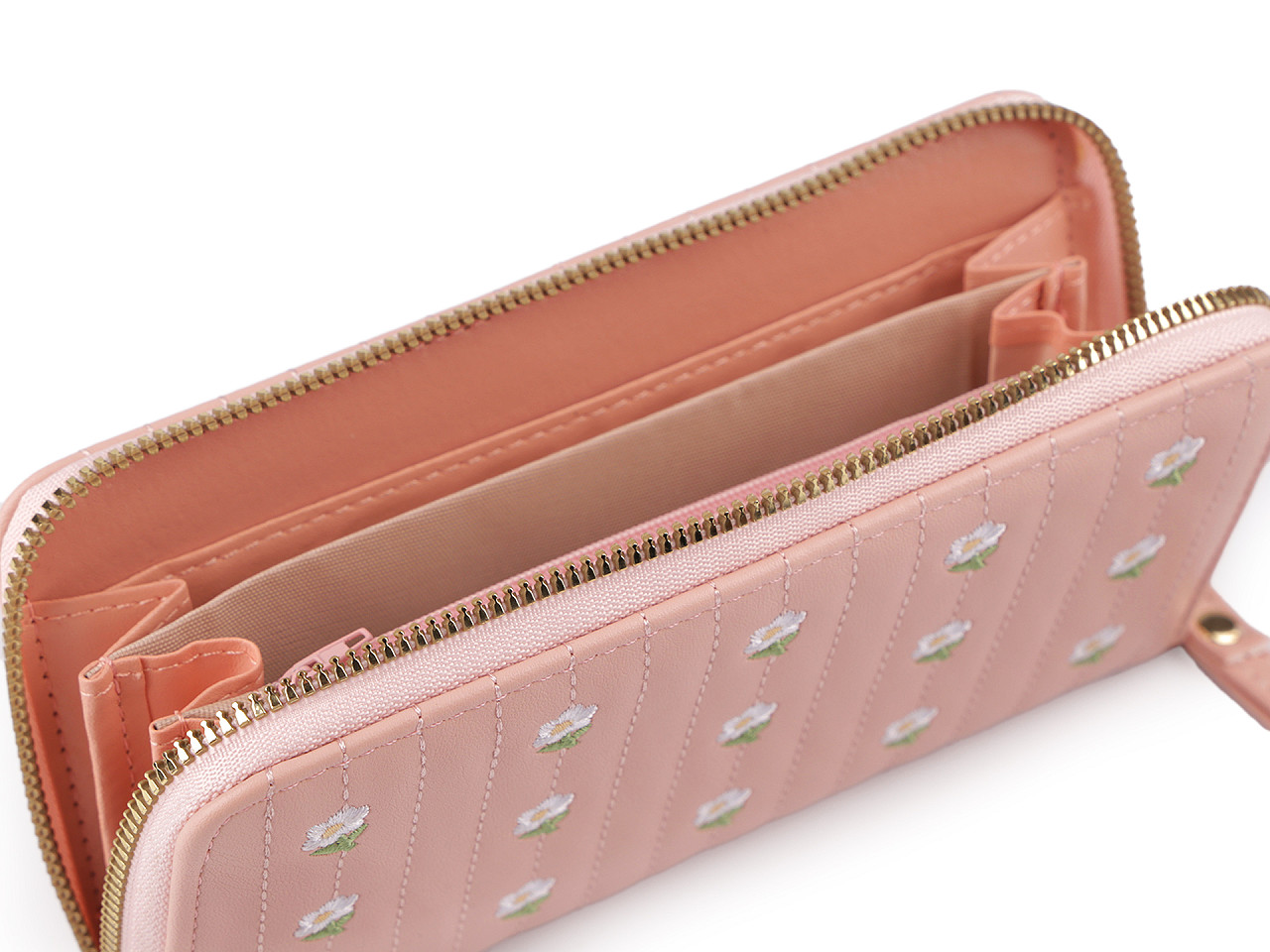 Geldbörse für damen gestickt, 10 x 19 cm - Hellbeige (1 Stück)