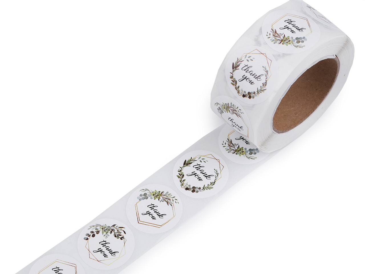 Papieraufkleber handmade with love, thank you ø 25 mm - Naturbraun (1 Rolle)