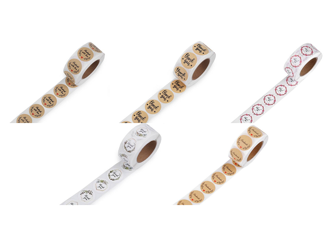 Papieraufkleber handmade with love, thank you ø 25 mm - Naturbraun (1 Rolle)