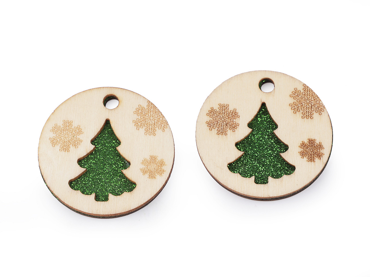 Weihnachtsbaumschmuck aus holz, schneeflocke mit glitzer zum aufhängen - Natürlich hell (2 Stücke)