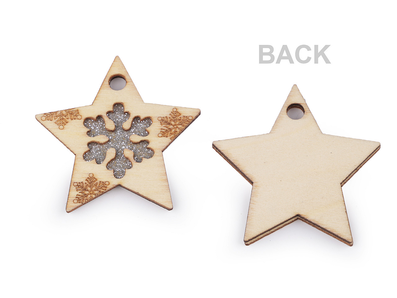 Weihnachtsbaumschmuck aus holz, schneeflocke mit glitzer zum aufhängen - Natürlich hell (2 Stücke)