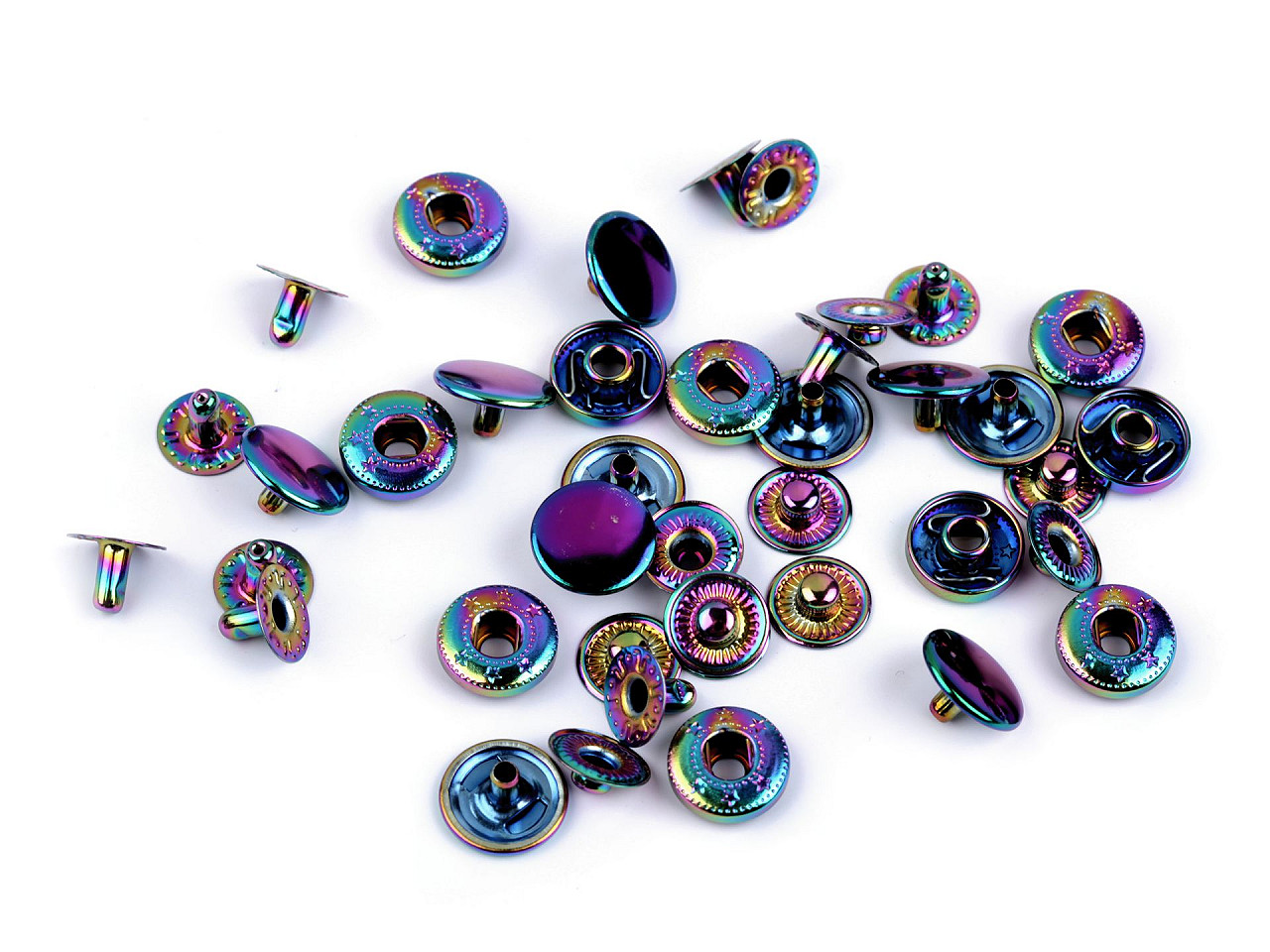 Metalldruckknöpfe für mitteldicke stoffe, ø 12 mm, regenbogenfarbig - Multicolor (50 Sets)