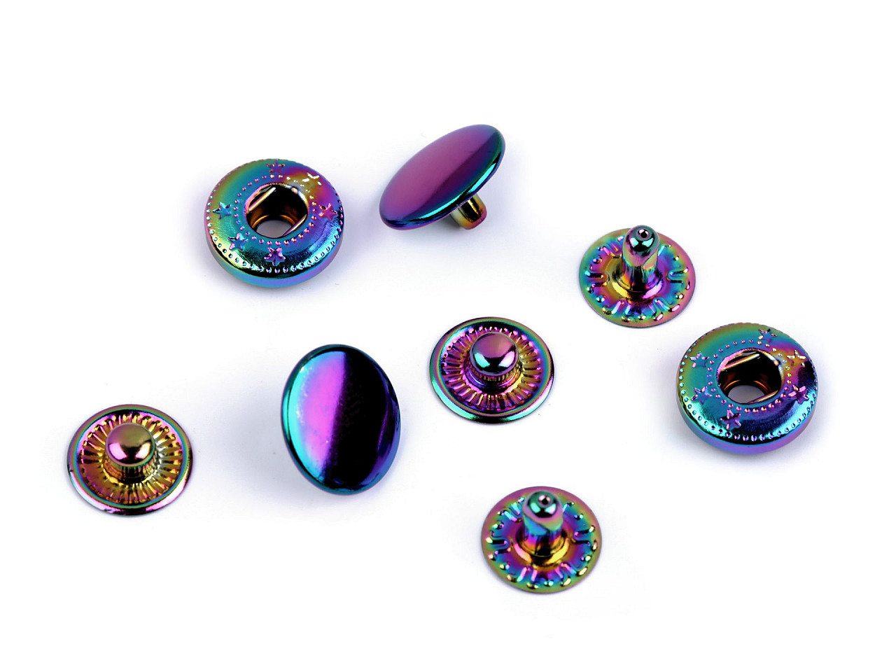 Metalldruckknöpfe für mitteldicke stoffe, ø 12 mm, regenbogenfarbig - Multicolor (50 Sets)