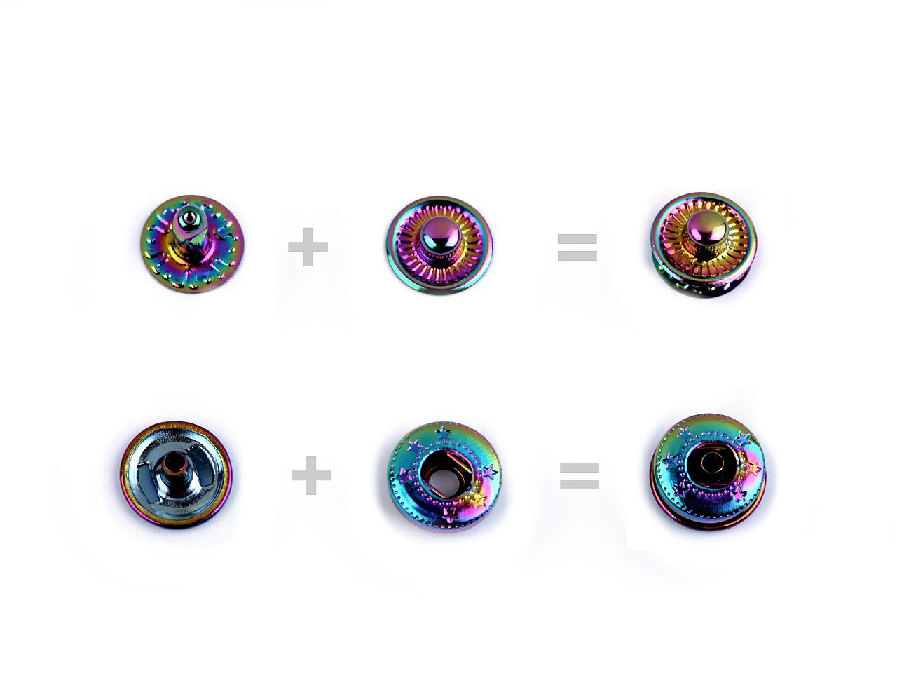 Metalldruckknöpfe für mitteldicke stoffe, ø 12 mm, regenbogenfarbig - Multicolor (50 Sets)