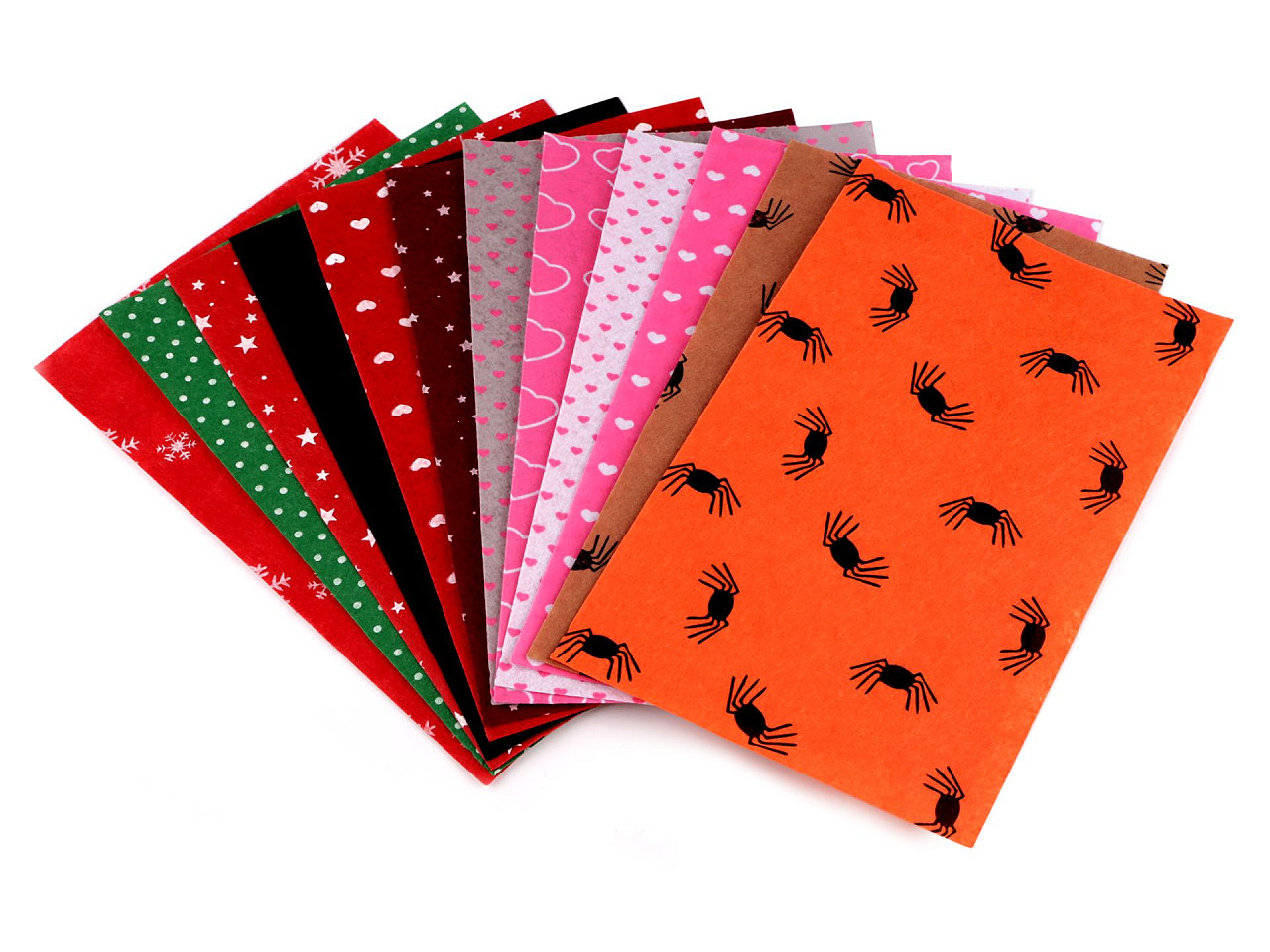 Dekorativer bastelfilz stern, schneeflocke, herz, spinne, dots, 20 x 30 cm - Mix (12 Stücke)