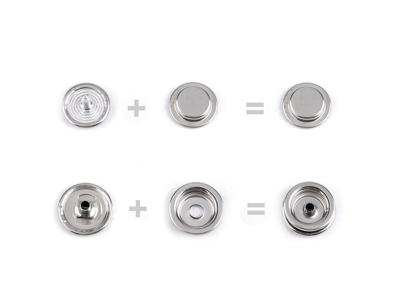 Doppelseitige metalldruckknöpfe für dicke stoffe, ø 15 mm, edelstahl - Nickel (50 Sets)