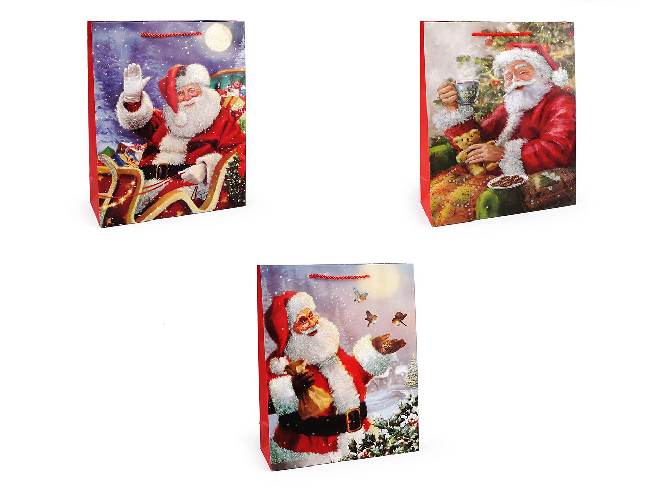 Weihnachts-geschenktasche mit glitzer - Rot (3 Stücke)