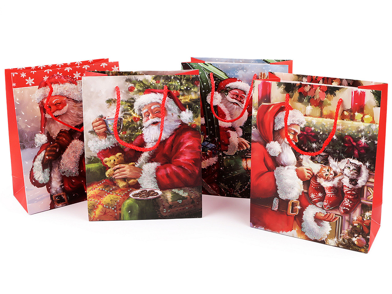 Weihnachts-geschenktasche mit glitzer - Rot (3 Stücke)