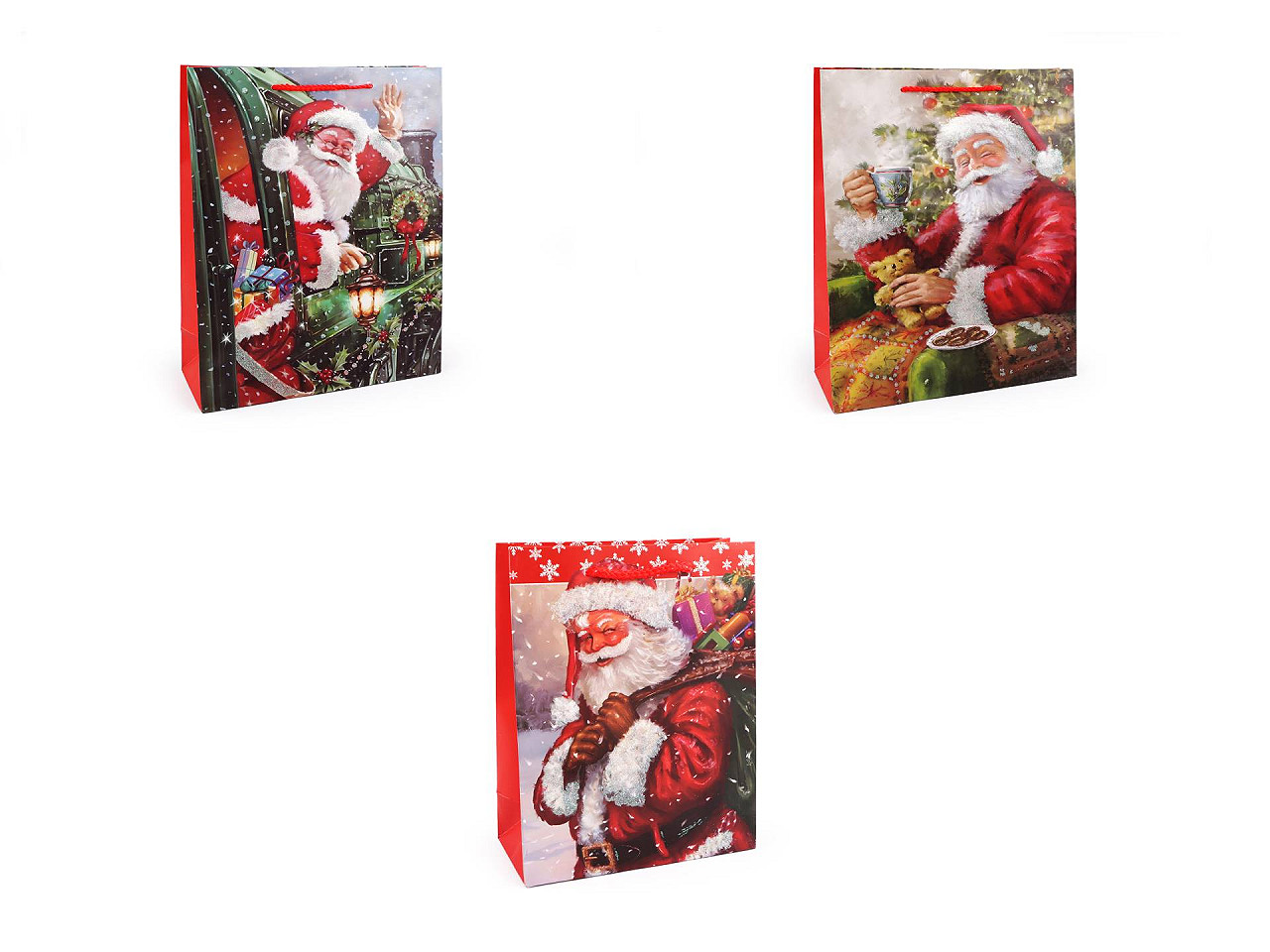 Weihnachts-geschenktasche mit glitzer - Rot (3 Stücke)